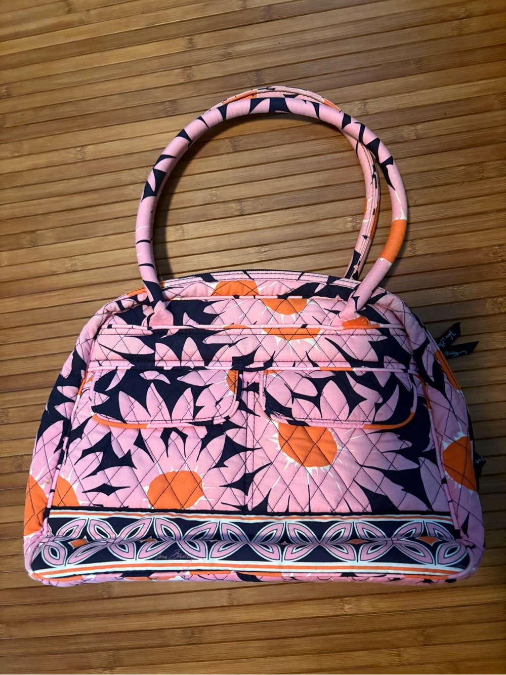 Vera Bradley Quilted Floral Cosmetic Tote - Pink & Orange